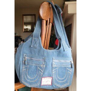 TRUE RELIGION Denim Pocket Horseshoe Logo Shoulder Crossbody Bag Light Blue